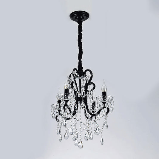 4/5 Lights Crystal Stands Chandelier Light Modern Black Bedroom Swag Hanging Ceiling Fixture Clearhalo 'Ceiling Lights' 'Chandeliers' 'Modern Chandeliers' 'Modern' Lighting' 1391695