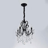 4/5 Lights Crystal Stands Chandelier Light Modern Black Bedroom Swag Hanging Ceiling Fixture Clearhalo 'Ceiling Lights' 'Chandeliers' 'Modern Chandeliers' 'Modern' Lighting' 1391695