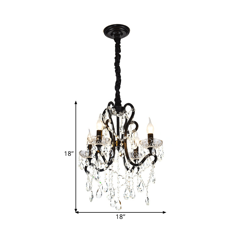 4/5 Lights Crystal Stands Chandelier Light Modern Black Bedroom Swag Hanging Ceiling Fixture Clearhalo 'Ceiling Lights' 'Chandeliers' 'Modern Chandeliers' 'Modern' Lighting' 1391696