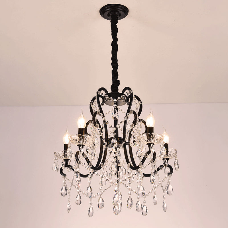 4/5 Lights Crystal Stands Chandelier Light Modern Black Bedroom Swag Hanging Ceiling Fixture 5 Black Clearhalo 'Ceiling Lights' 'Chandeliers' 'Modern Chandeliers' 'Modern' Lighting' 1391697