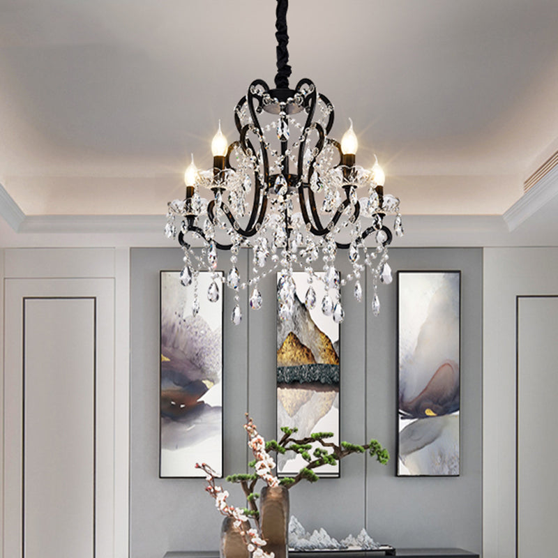 4/5 Lights Crystal Stands Chandelier Light Modern Black Bedroom Swag Hanging Ceiling Fixture Clearhalo 'Ceiling Lights' 'Chandeliers' 'Modern Chandeliers' 'Modern' Lighting' 1391698