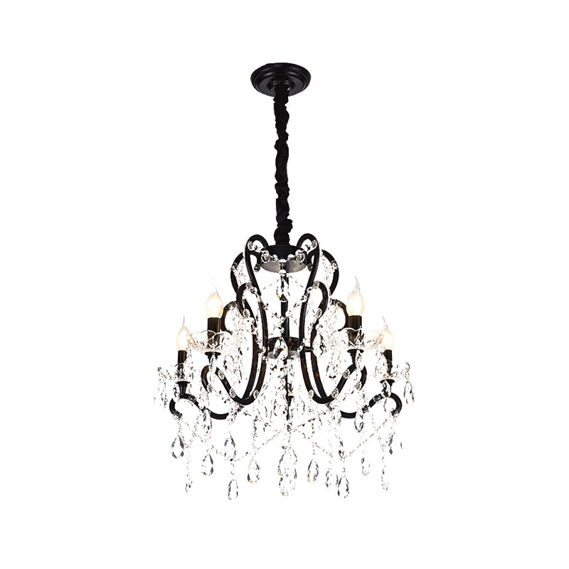 4/5 Lights Crystal Stands Chandelier Light Modern Black Bedroom Swag Hanging Ceiling Fixture Clearhalo 'Ceiling Lights' 'Chandeliers' 'Modern Chandeliers' 'Modern' Lighting' 1391700