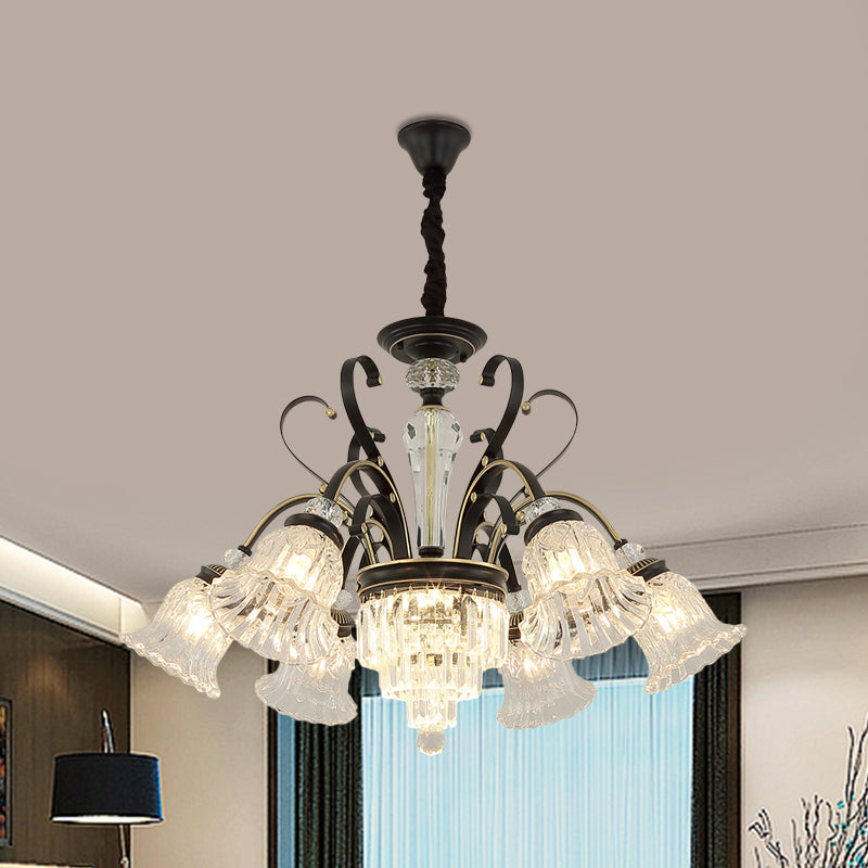 Beveled Glass Crystal Black Ceiling Chandelier Bell 6/8 Heads Traditional Pendant Light Kit Clearhalo 'Ceiling Lights' 'Chandeliers' Lighting' options 1391702