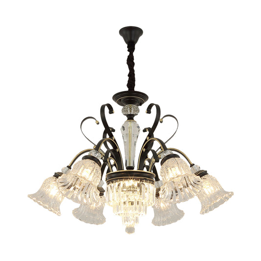 Beveled Glass Crystal Black Ceiling Chandelier Bell 6/8 Heads Traditional Pendant Light Kit Clearhalo 'Ceiling Lights' 'Chandeliers' Lighting' options 1391704