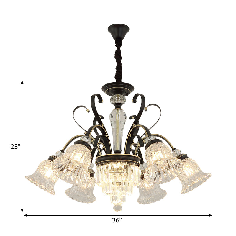 Beveled Glass Crystal Black Ceiling Chandelier Bell 6/8 Heads Traditional Pendant Light Kit Clearhalo 'Ceiling Lights' 'Chandeliers' Lighting' options 1391705