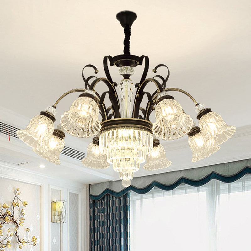 Beveled Glass Crystal Black Ceiling Chandelier Bell 6/8 Heads Traditional Pendant Light Kit 8 Black Clearhalo 'Ceiling Lights' 'Chandeliers' Lighting' options 1391706_ff3ad732-f0f7-4c47-a85b-9a6125f260fb