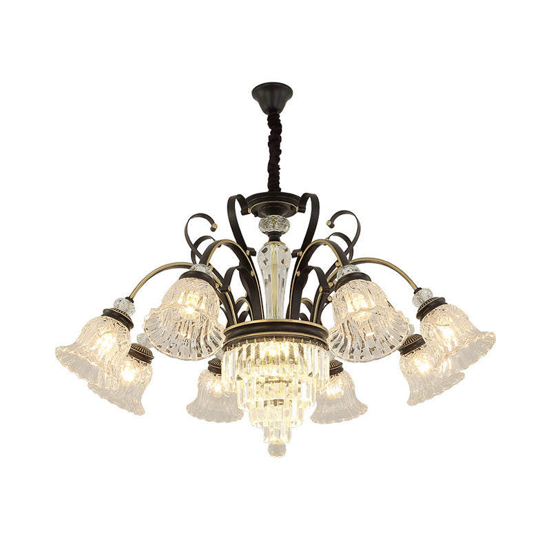 Beveled Glass Crystal Black Ceiling Chandelier Bell 6/8 Heads Traditional Pendant Light Kit Clearhalo 'Ceiling Lights' 'Chandeliers' Lighting' options 1391708