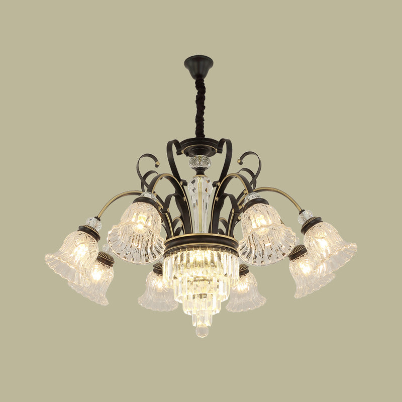 Beveled Glass Crystal Black Ceiling Chandelier Bell 6/8 Heads Traditional Pendant Light Kit Clearhalo 'Ceiling Lights' 'Chandeliers' Lighting' options 1391709