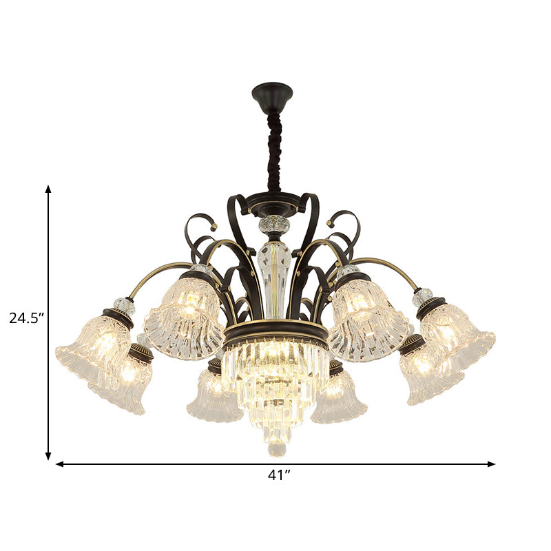 Beveled Glass Crystal Black Ceiling Chandelier Bell 6/8 Heads Traditional Pendant Light Kit Clearhalo 'Ceiling Lights' 'Chandeliers' Lighting' options 1391710