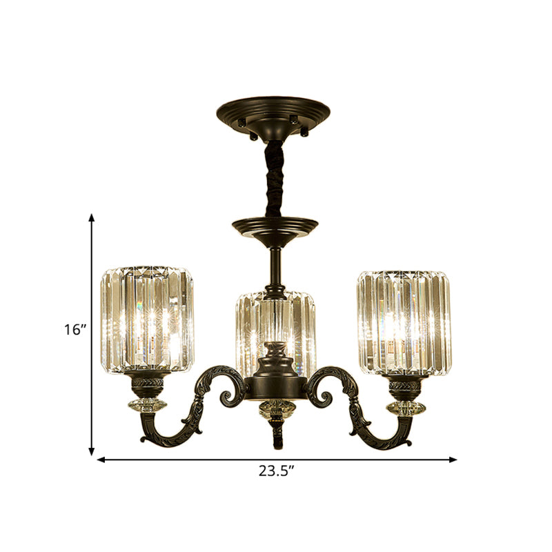 Black 3/6 Bulbs Hanging Chandelier Traditional Crystal Block Drum Ceiling Light Fixture Clearhalo 'Ceiling Lights' 'Chandeliers' Lighting' options 1391714