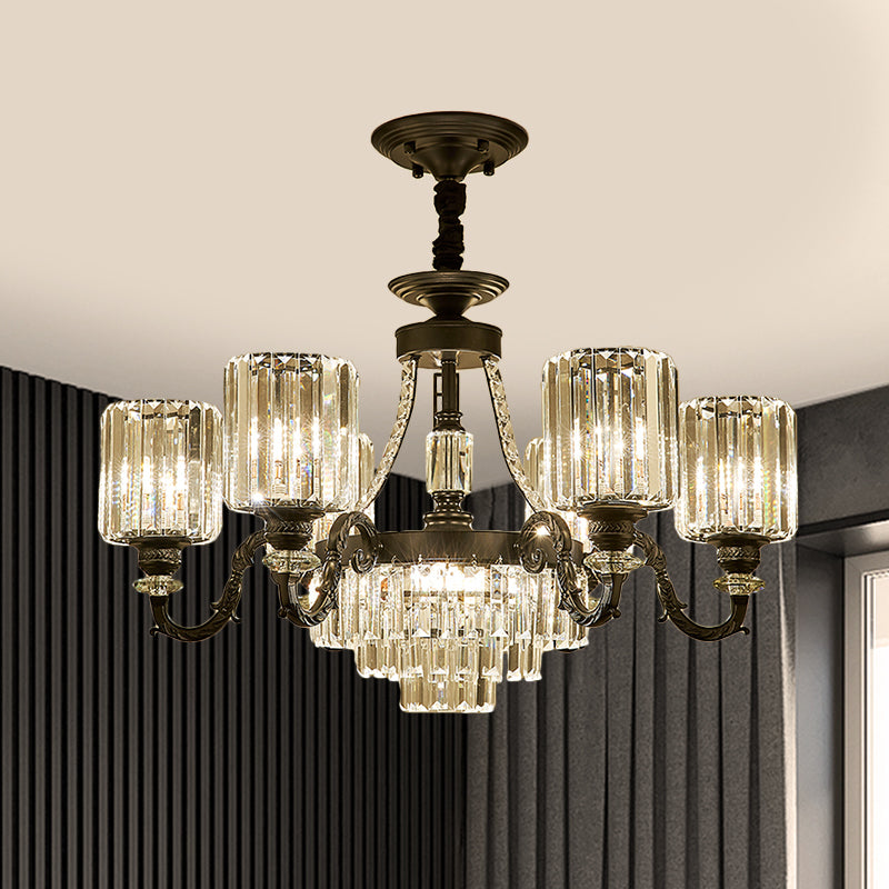 Black 3/6 Bulbs Hanging Chandelier Traditional Crystal Block Drum Ceiling Light Fixture Clearhalo 'Ceiling Lights' 'Chandeliers' Lighting' options 1391715