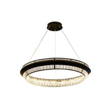 Contemporary Style Ring Chandelier Lighting Rectangle-Cut Crystal LED Pendulum Lamp in Black Clearhalo 'Ceiling Lights' 'Chandeliers' 'Modern Chandeliers' 'Modern' Lighting' 1391722