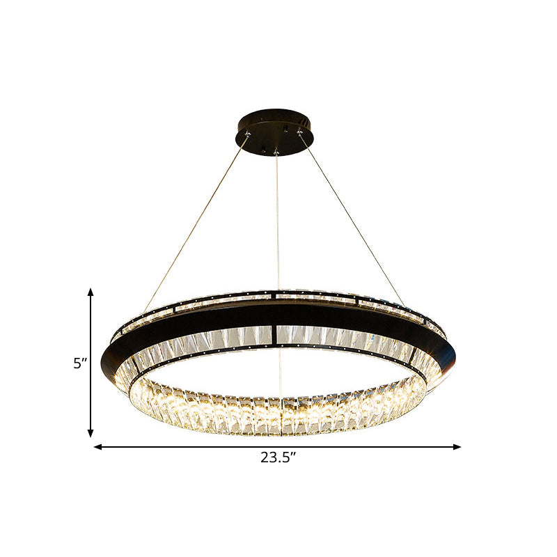 Contemporary Style Ring Chandelier Lighting Rectangle-Cut Crystal LED Pendulum Lamp in Black Clearhalo 'Ceiling Lights' 'Chandeliers' 'Modern Chandeliers' 'Modern' Lighting' 1391723