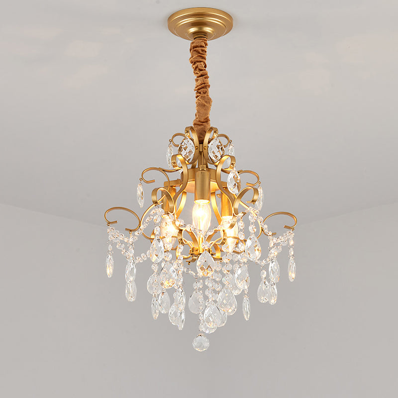 3 Bulbs Chandelier Lighting with Teardrops Shade Crystal Drip Traditional Living Room Hanging Ceiling Light Clearhalo 'Ceiling Lights' 'Chandeliers' Lighting' options 1391724