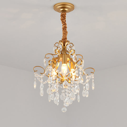 3 Bulbs Chandelier Lighting with Teardrops Shade Crystal Drip Traditional Living Room Hanging Ceiling Light Clearhalo 'Ceiling Lights' 'Chandeliers' Lighting' options 1391724