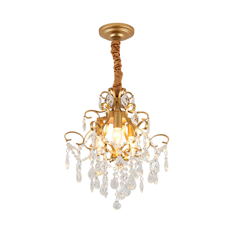 3 Bulbs Chandelier Lighting with Teardrops Shade Crystal Drip Traditional Living Room Hanging Ceiling Light Clearhalo 'Ceiling Lights' 'Chandeliers' Lighting' options 1391725