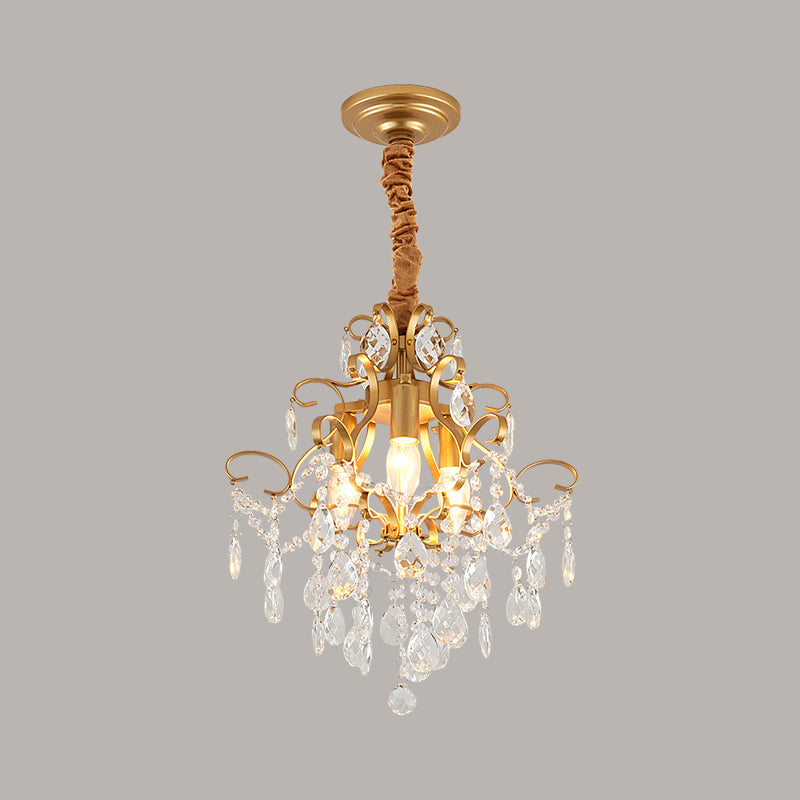 3 Bulbs Chandelier Lighting with Teardrops Shade Crystal Drip Traditional Living Room Hanging Ceiling Light Clearhalo 'Ceiling Lights' 'Chandeliers' Lighting' options 1391726