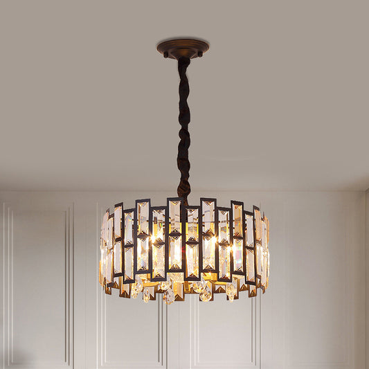 6/5 Lights Crystal-Encrusted Ceiling Chandelier Modern Gold Round Bedroom Hanging Lamp, 19.5"/16" Wide Clearhalo 'Ceiling Lights' 'Chandeliers' 'Modern Chandeliers' 'Modern' Lighting' 1391729