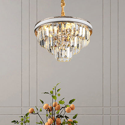 16/6 Lights Tapered Hanging Chandelier Modern Clear Crystal Prism Ceiling Pendant Lamp, 31.5"/18.5" Wide Clear 18.5" Clearhalo 'Ceiling Lights' 'Chandeliers' 'Clear' 'Industrial' 'Modern Chandeliers' 'Modern' 'Tiffany' 'Traditional Chandeliers' Lighting' 1391742