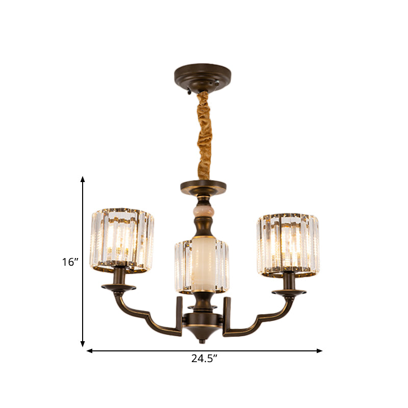 Cylindrical Bedchamber Hanging Fixture Traditional Crystal 3/6 Bulbs Black Ceiling Chandelier Pendant Clearhalo 'Ceiling Lights' 'Chandeliers' Lighting' options 1391754