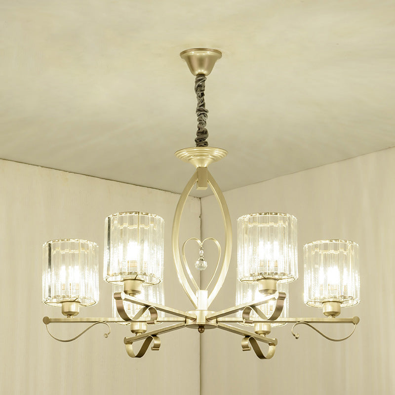 Crystal Cylindrical Suspension Light Traditional 3/6 Heads Sitting Room Chandelier Pendant Lamp in Gold 6 Gold Clearhalo 'Ceiling Lights' 'Chandeliers' Lighting' options 1391764_1eb0ee31-7836-409a-a9f8-a996275368ee