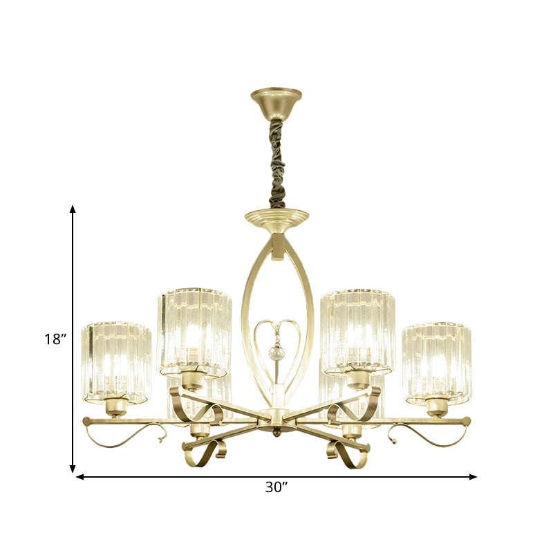 Crystal Cylindrical Suspension Light Traditional 3/6 Heads Sitting Room Chandelier Pendant Lamp in Gold Clearhalo 'Ceiling Lights' 'Chandeliers' Lighting' options 1391768