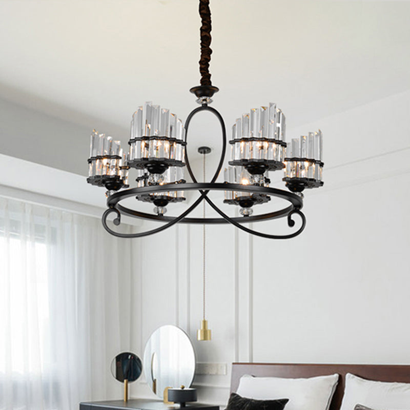 6/8 Lights Rectangle Light Chandelier with Ring Design Traditional Black Crystal Hanging Ceiling Fixture Clearhalo 'Ceiling Lights' 'Chandeliers' Lighting' options 1391770