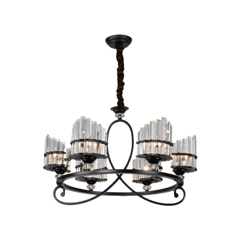 6/8 Lights Rectangle Light Chandelier with Ring Design Traditional Black Crystal Hanging Ceiling Fixture Clearhalo 'Ceiling Lights' 'Chandeliers' Lighting' options 1391771