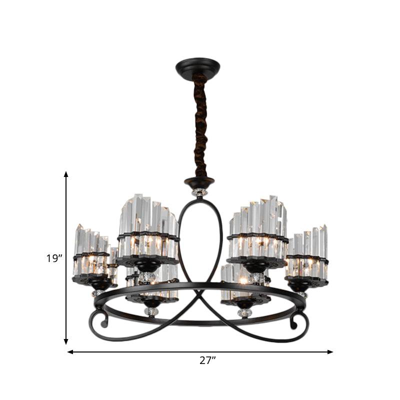 6/8 Lights Rectangle Light Chandelier with Ring Design Traditional Black Crystal Hanging Ceiling Fixture Clearhalo 'Ceiling Lights' 'Chandeliers' Lighting' options 1391772