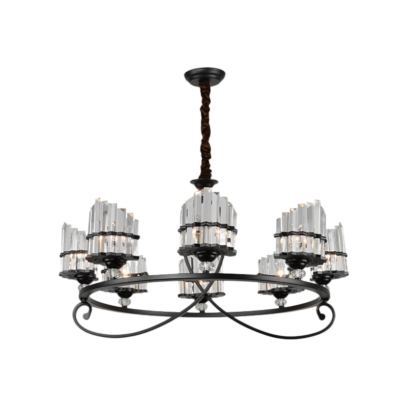 6/8 Lights Rectangle Light Chandelier with Ring Design Traditional Black Crystal Hanging Ceiling Fixture Clearhalo 'Ceiling Lights' 'Chandeliers' Lighting' options 1391775