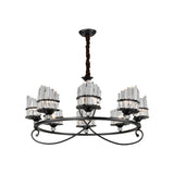 6/8 Lights Rectangle Light Chandelier with Ring Design Traditional Black Crystal Hanging Ceiling Fixture Clearhalo 'Ceiling Lights' 'Chandeliers' Lighting' options 1391775