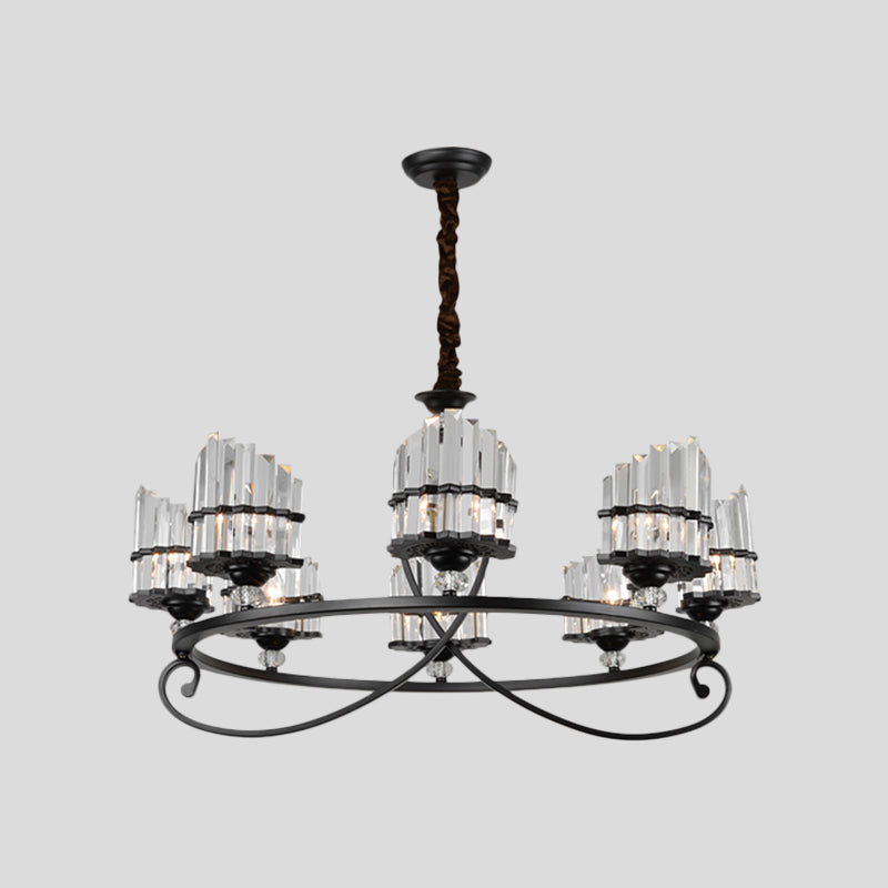 6/8 Lights Rectangle Light Chandelier with Ring Design Traditional Black Crystal Hanging Ceiling Fixture Clearhalo 'Ceiling Lights' 'Chandeliers' Lighting' options 1391776