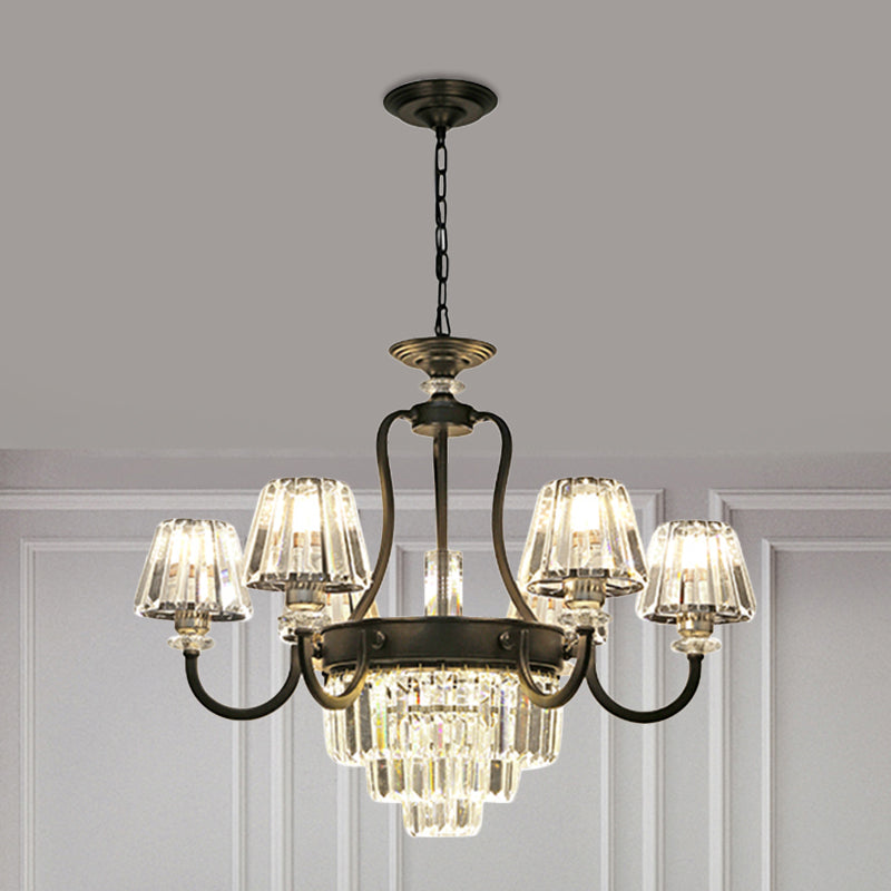 6/8 Bulbs Ceiling Lamp Traditional Tapered Crystal Chandelier Hanging Light Fixture in Black Clearhalo 'Ceiling Lights' 'Chandeliers' Lighting' options 1391778