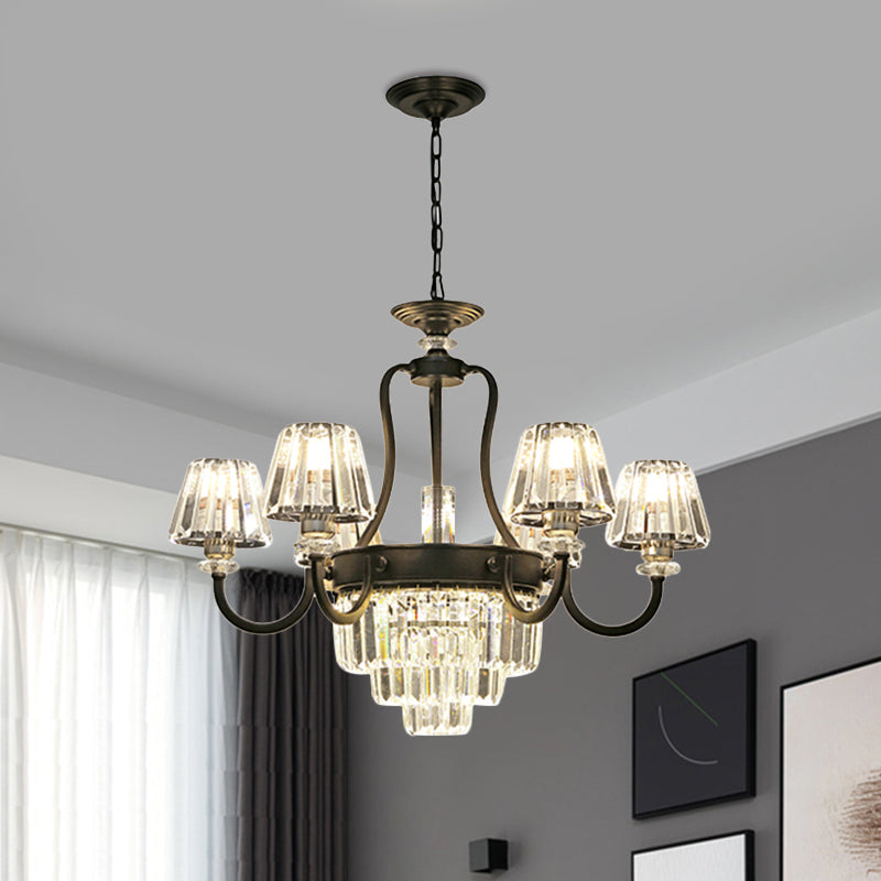 6/8 Bulbs Ceiling Lamp Traditional Tapered Crystal Chandelier Hanging Light Fixture in Black Clearhalo 'Ceiling Lights' 'Chandeliers' Lighting' options 1391779