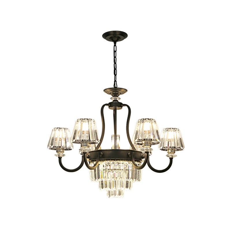 6/8 Bulbs Ceiling Lamp Traditional Tapered Crystal Chandelier Hanging Light Fixture in Black Clearhalo 'Ceiling Lights' 'Chandeliers' Lighting' options 1391780