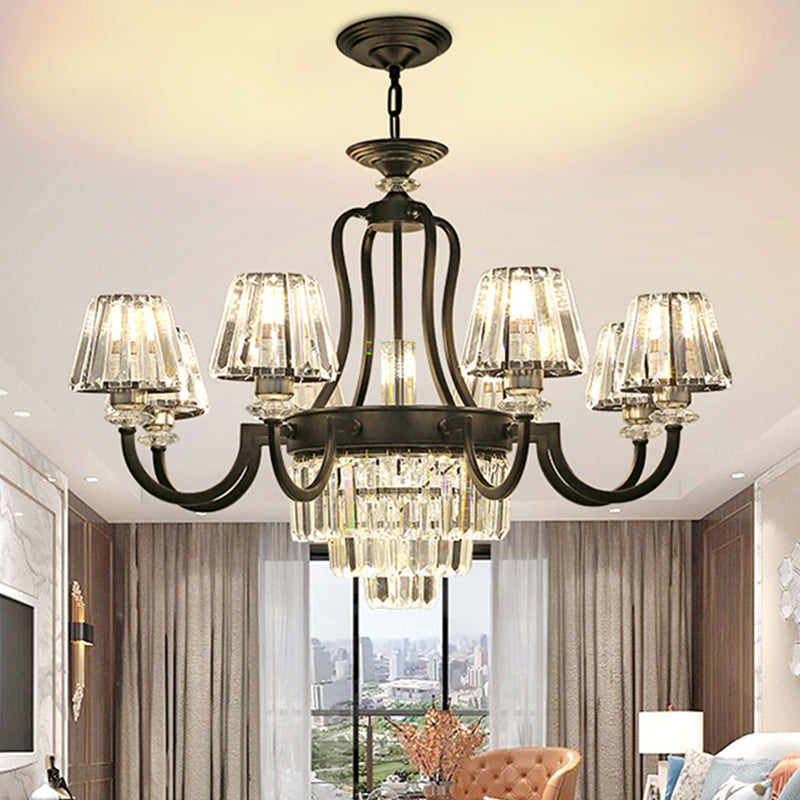 6/8 Bulbs Ceiling Lamp Traditional Tapered Crystal Chandelier Hanging Light Fixture in Black Clearhalo 'Ceiling Lights' 'Chandeliers' Lighting' options 1391782