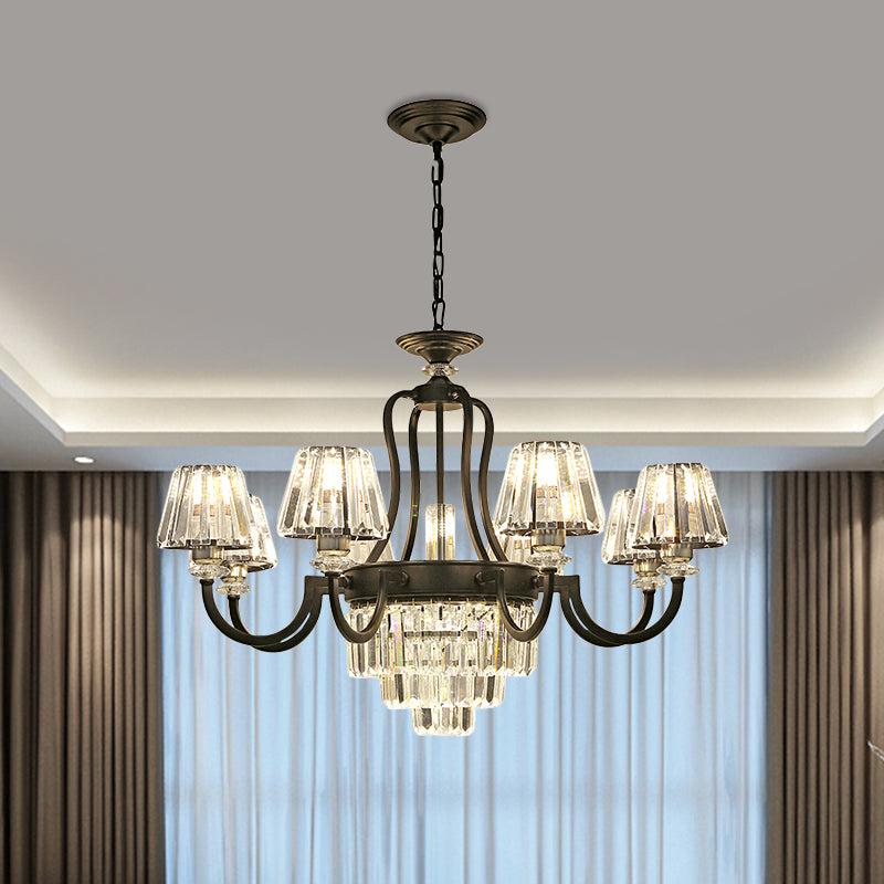 6/8 Bulbs Ceiling Lamp Traditional Tapered Crystal Chandelier Hanging Light Fixture in Black Clearhalo 'Ceiling Lights' 'Chandeliers' Lighting' options 1391783