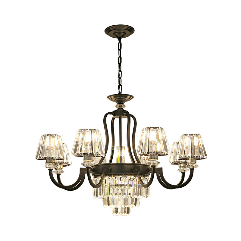 6/8 Bulbs Ceiling Lamp Traditional Tapered Crystal Chandelier Hanging Light Fixture in Black Clearhalo 'Ceiling Lights' 'Chandeliers' Lighting' options 1391784