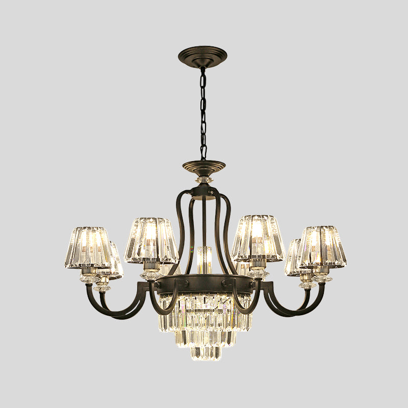 6/8 Bulbs Ceiling Lamp Traditional Tapered Crystal Chandelier Hanging Light Fixture in Black Clearhalo 'Ceiling Lights' 'Chandeliers' Lighting' options 1391785