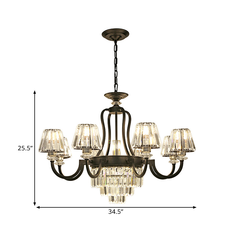 6/8 Bulbs Ceiling Lamp Traditional Tapered Crystal Chandelier Hanging Light Fixture in Black Clearhalo 'Ceiling Lights' 'Chandeliers' Lighting' options 1391786