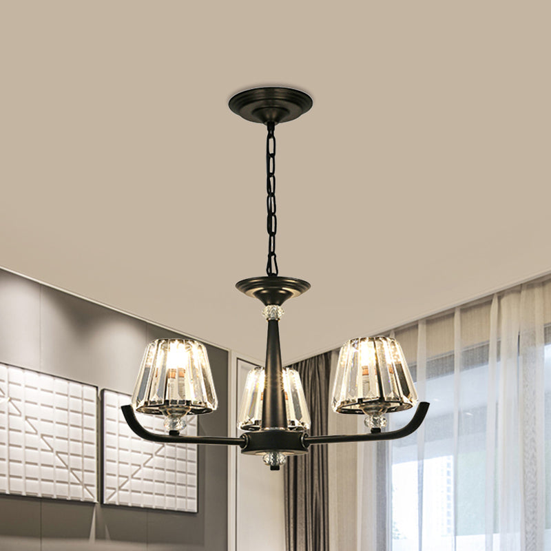 3/8 Heads Chandelier Light with Tapered Crystal Traditional Bedroom Ceiling Light Fixture 3 Black Clearhalo 'Ceiling Lights' 'Chandeliers' Lighting' options 1391787_34aa1b03-45a9-421c-b5ad-947fc59b7d14