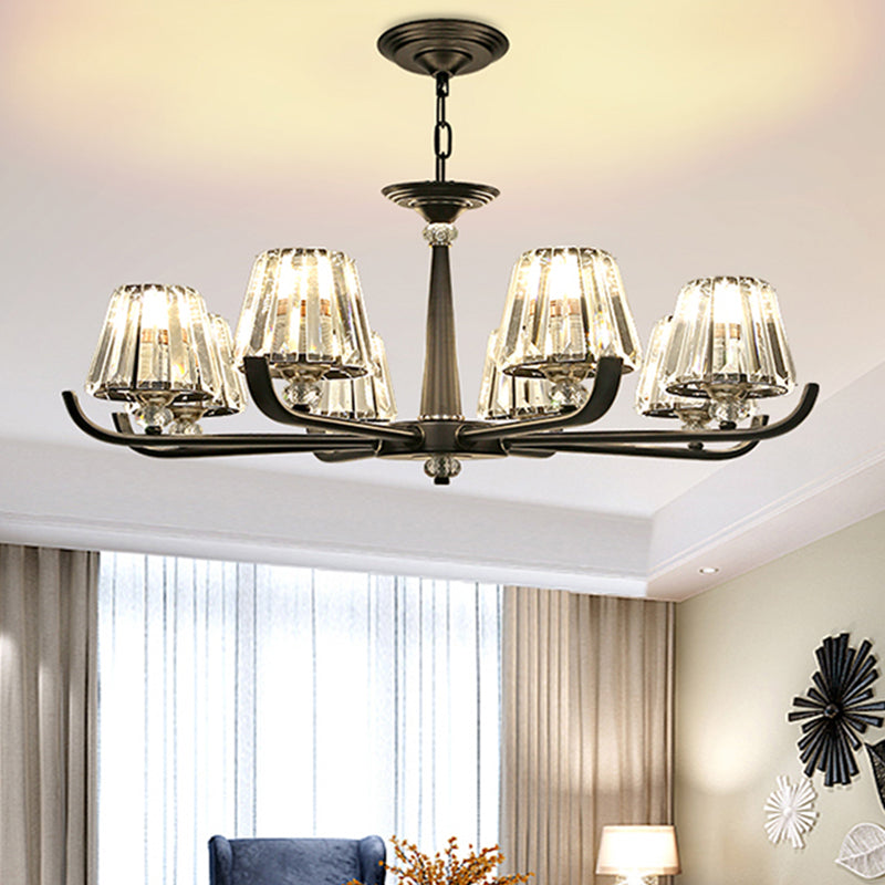 3/8 Heads Chandelier Light with Tapered Crystal Traditional Bedroom Ceiling Light Fixture 8 Black Clearhalo 'Ceiling Lights' 'Chandeliers' Lighting' options 1391791_fbed46be-300e-492d-a962-00b10ab06834