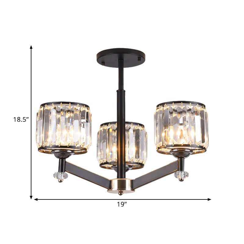 3/6 Lights Crystal Hanging Lamp Kit Traditional Black Cylinder Sitting Room Chandelier Lighting Clearhalo 'Ceiling Lights' 'Chandeliers' Lighting' options 1391799