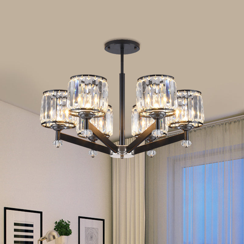 3/6 Lights Crystal Hanging Lamp Kit Traditional Black Cylinder Sitting Room Chandelier Lighting Clearhalo 'Ceiling Lights' 'Chandeliers' Lighting' options 1391801