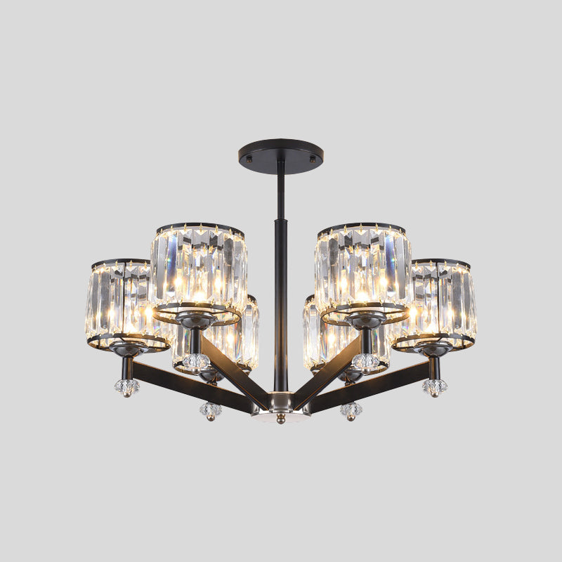 3/6 Lights Crystal Hanging Lamp Kit Traditional Black Cylinder Sitting Room Chandelier Lighting Clearhalo 'Ceiling Lights' 'Chandeliers' Lighting' options 1391803