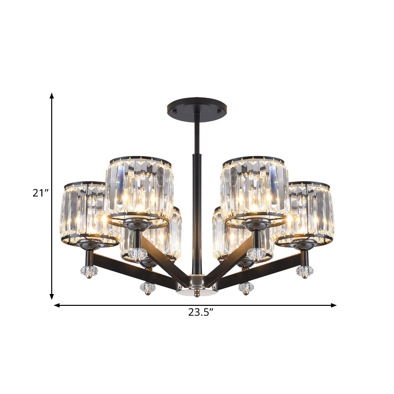 3/6 Lights Crystal Hanging Lamp Kit Traditional Black Cylinder Sitting Room Chandelier Lighting Clearhalo 'Ceiling Lights' 'Chandeliers' Lighting' options 1391804