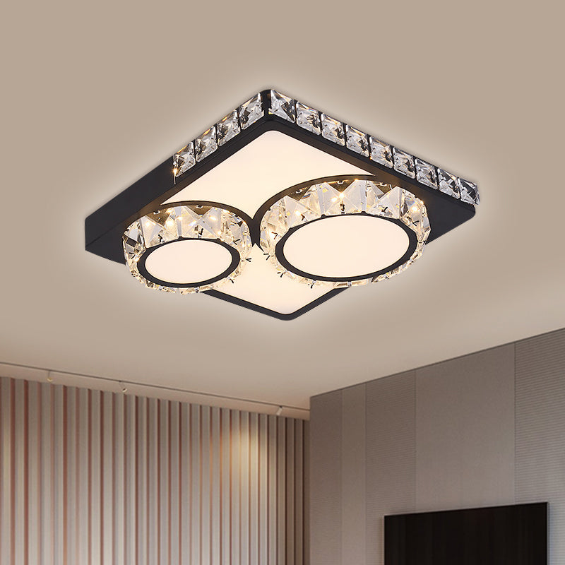 Black LED Flush Mount Lighting Modern Crystal Square/Round Flushmount Ceiling Fixture Black Round Clearhalo 'Ceiling Lights' 'Close To Ceiling Lights' 'Close to ceiling' 'Flush mount' Lighting' 1391814