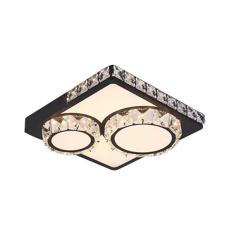 Black LED Flush Mount Lighting Modern Crystal Square/Round Flushmount Ceiling Fixture Clearhalo 'Ceiling Lights' 'Close To Ceiling Lights' 'Close to ceiling' 'Flush mount' Lighting' 1391815