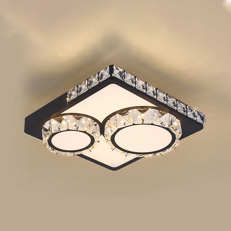 Black LED Flush Mount Lighting Modern Crystal Square/Round Flushmount Ceiling Fixture Clearhalo 'Ceiling Lights' 'Close To Ceiling Lights' 'Close to ceiling' 'Flush mount' Lighting' 1391816