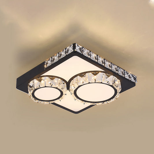 Black LED Flush Mount Lighting Modern Crystal Square/Round Flushmount Ceiling Fixture Clearhalo 'Ceiling Lights' 'Close To Ceiling Lights' 'Close to ceiling' 'Flush mount' Lighting' 1391816